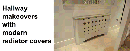 Before and after shots of room makeovers with modern radiator covers